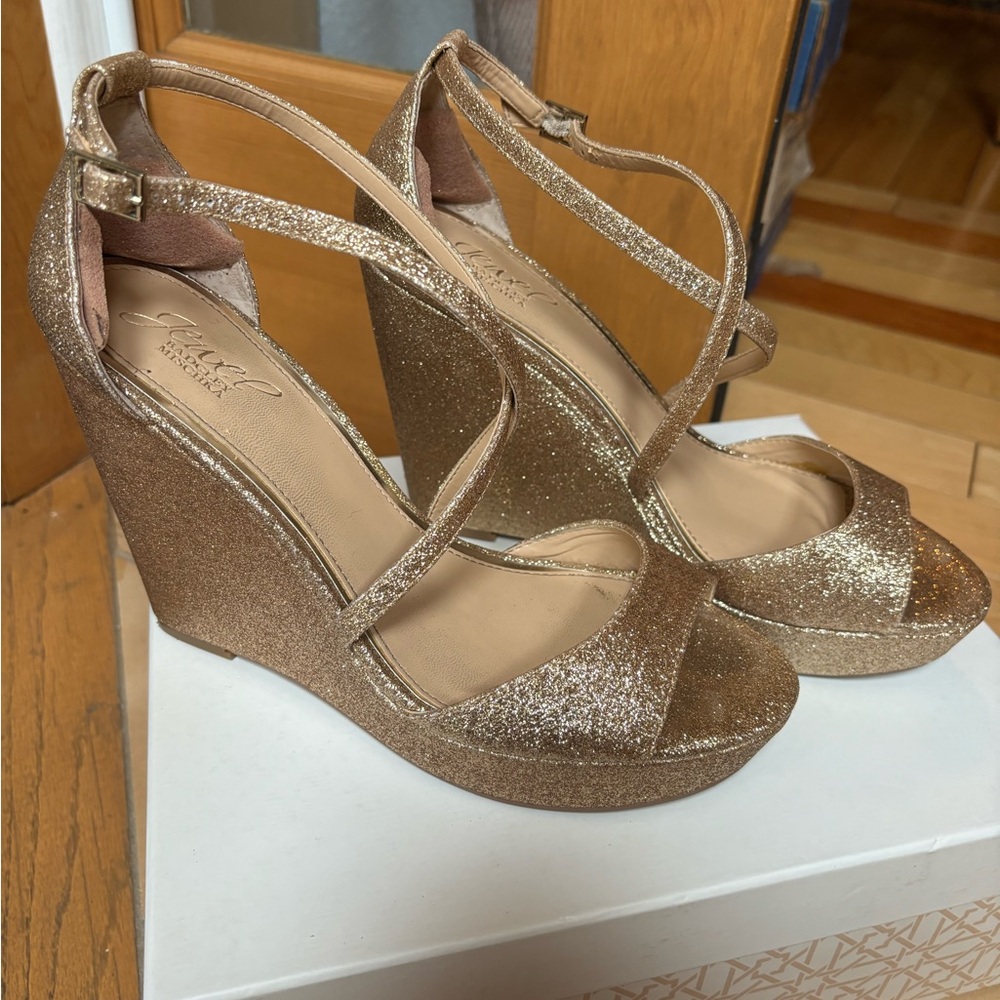 Gold wedge heels